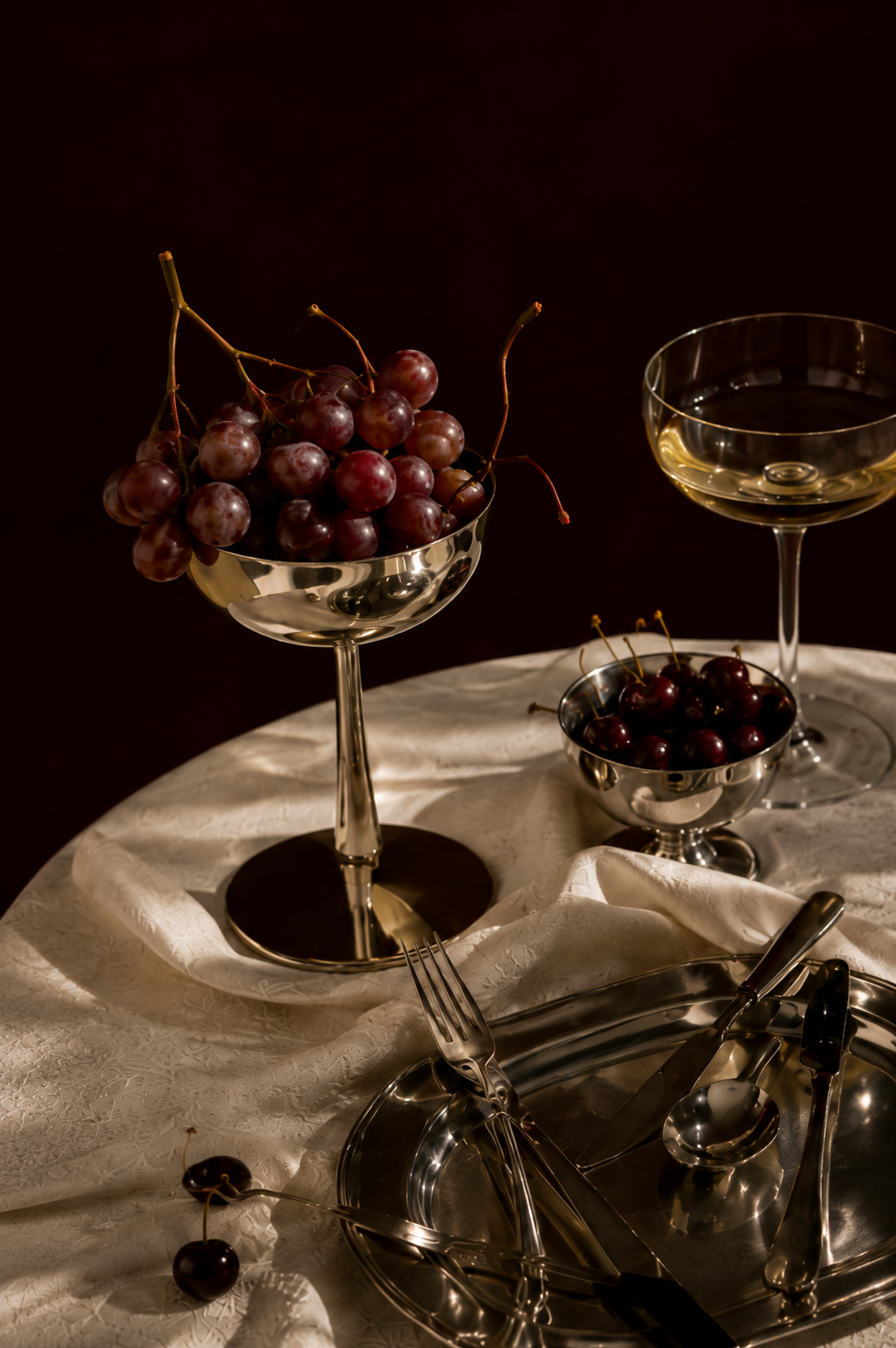Image of cherries, silver flatware - for Palette Agency